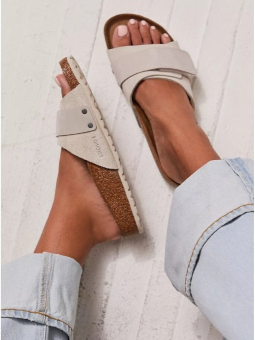Birkenstock Oita Suede Leather Slide Sandals Antique White EU 38 US 7 Narrow